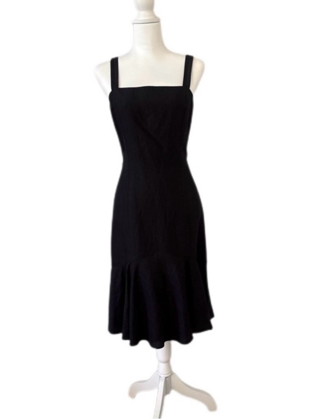 LOFT Black Fit & Flare Midi Dress Size 4 | Square Neck Sleeveless